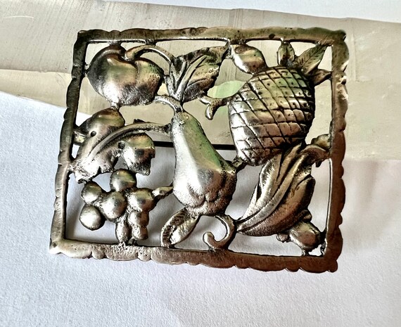 large vintage sterling rectangular fruit brooch - image 2