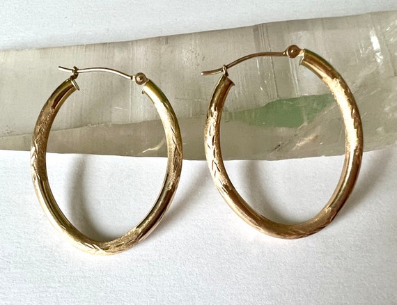 vintage 14k gold oval hoop earrings - image 3