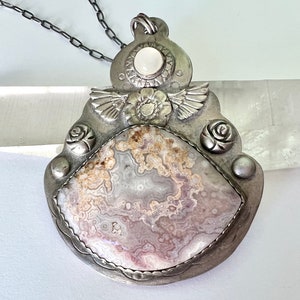 new sterling and champagne agate with moonstone large pendant necklace