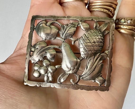 large vintage sterling rectangular fruit brooch - image 7
