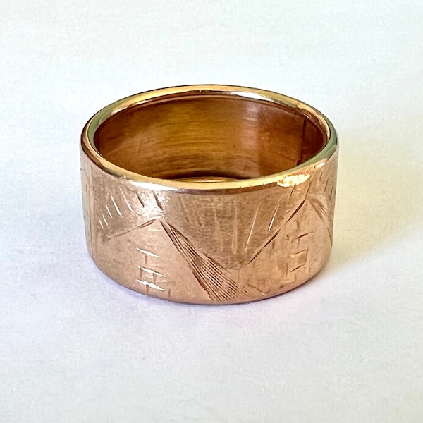 RESERVED for Marisa, 2nd payment: vintage wide hand-engraved Egyptian band in 10k gold, size 5.5-5.75