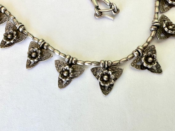vintage sterling boho beaded floral necklace - image 1