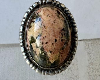 vintage sterling and jasper? oval ring, size 6