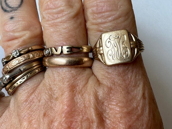 antique Ostby Barton 10k gold signet ring, size 7… - image 9