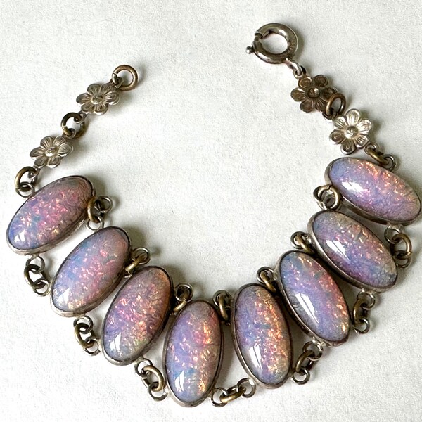 vintage sterling foil opal floral bracelet