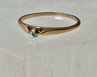 Bague fine vintage en or 14 carats et saphir blanc, taille 6,25