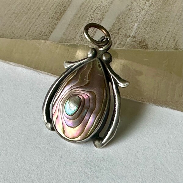 vintage sterling and abalone pendant