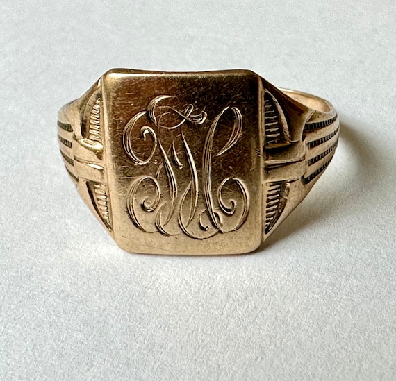 antique Ostby Barton 10k gold signet ring, size 7… - image 3