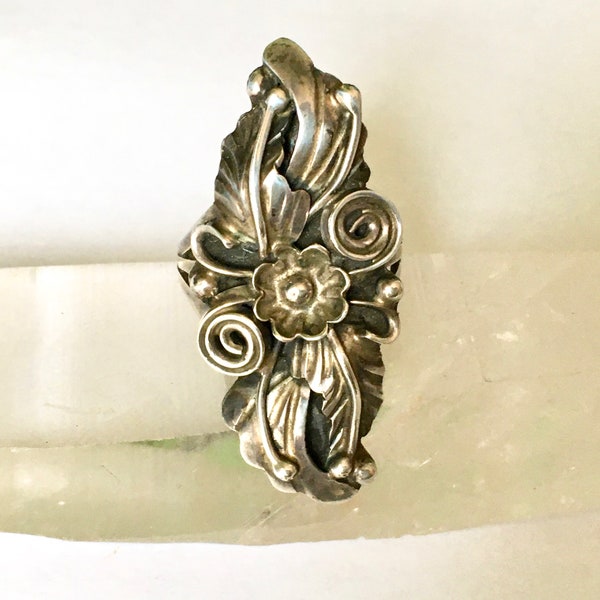vintage signed Navajo sterling tall ring, size 7