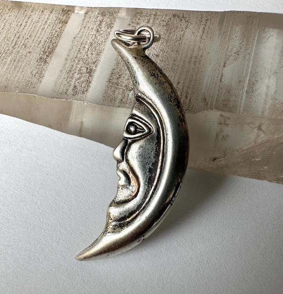 Vintage Sterling Crescent Moon Pendant Etsy