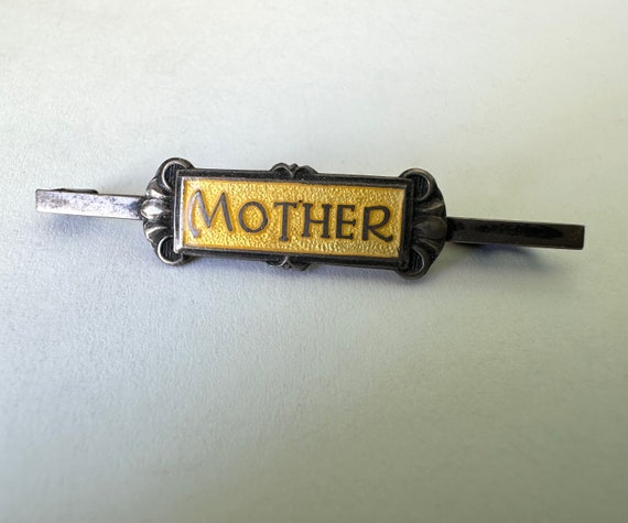 vintage silver and enamel Mother bar pin - image 1