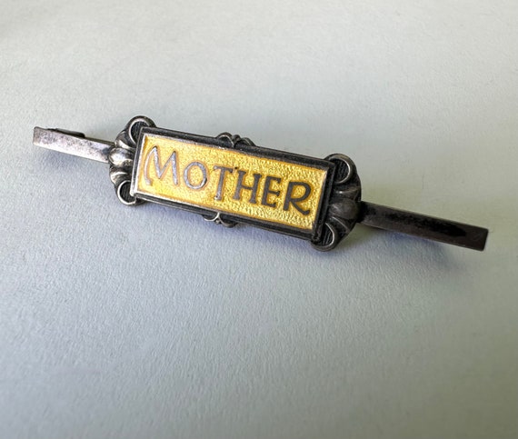 vintage silver and enamel Mother bar pin - image 2
