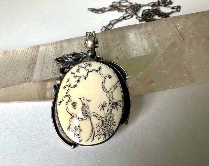 Vintage Southwestern Engraved Bone Bird Sterling Pendant Necklace Etsy