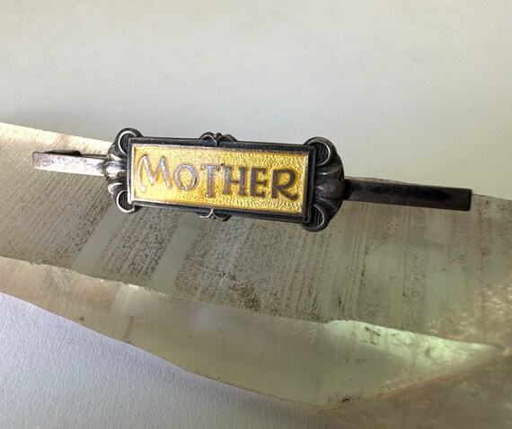 vintage silver and enamel Mother bar pin - image 5