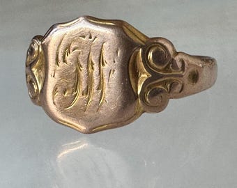 antique 9k rosy gold shield signet ring, size 12.5