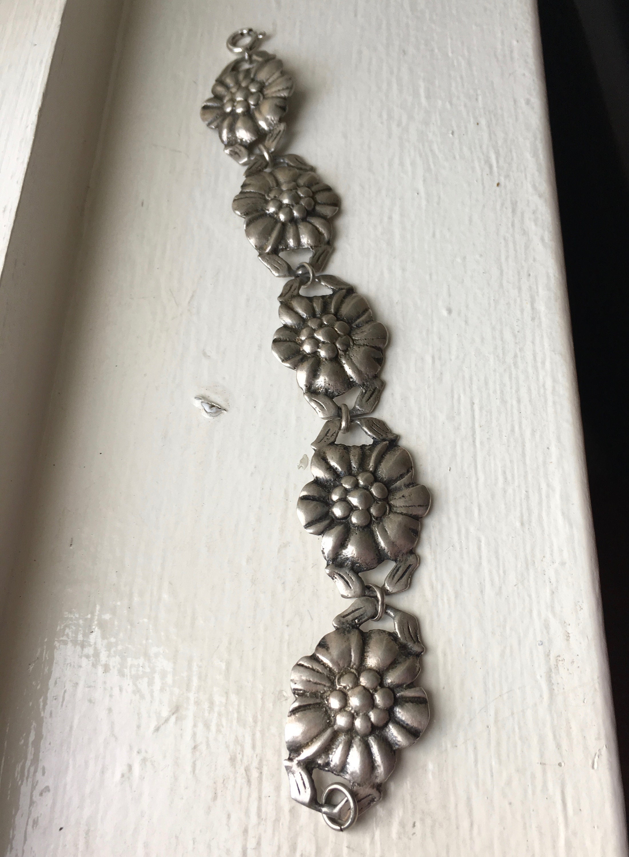 Vintage Sterling Flower Bracelet - Etsy