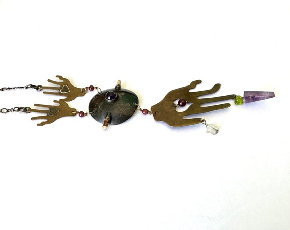 vintage mixed metals boho hand necklace - image 7