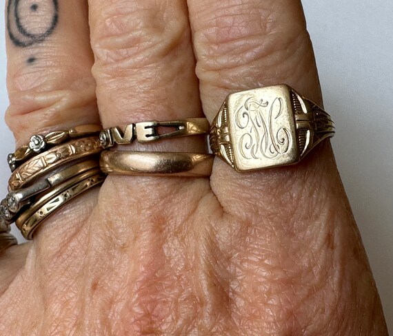 antique Ostby Barton 10k gold signet ring, size 7… - image 8