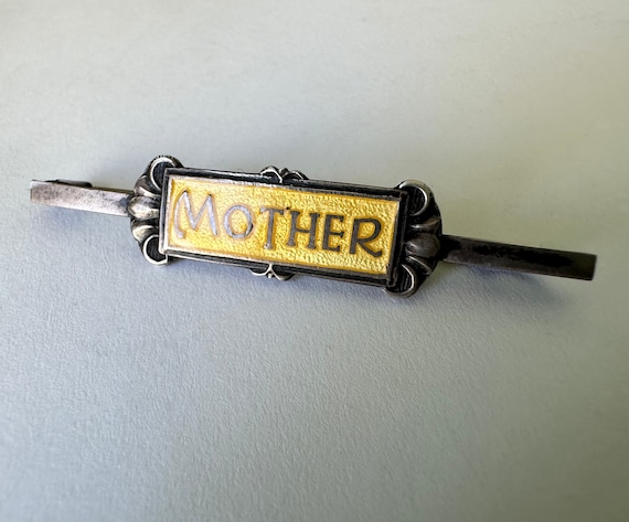 vintage silver and enamel Mother bar pin - image 4