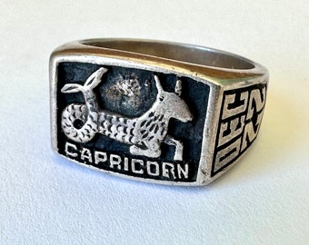 vintage sterling capricorn ring, size 7.25