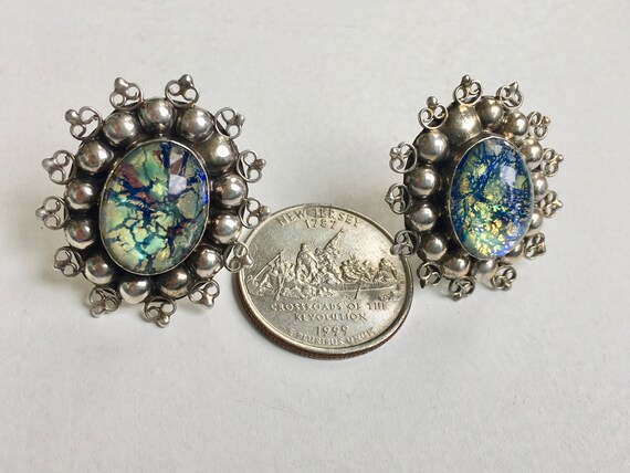 Vintage Earrings 30s Harlequin Glass Beads Bird Earrings Origami Earrings