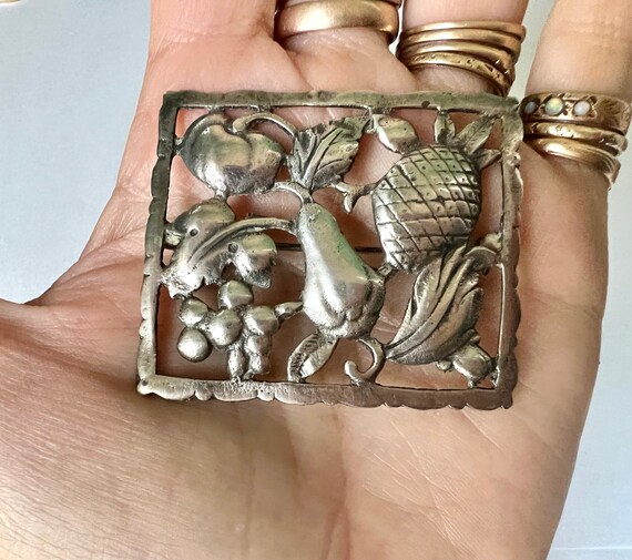 large vintage sterling rectangular fruit brooch - image 5