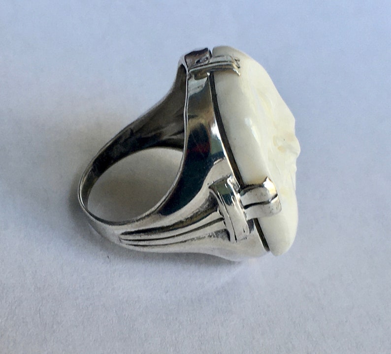upcycled old art deco ring with carved face size 5.5