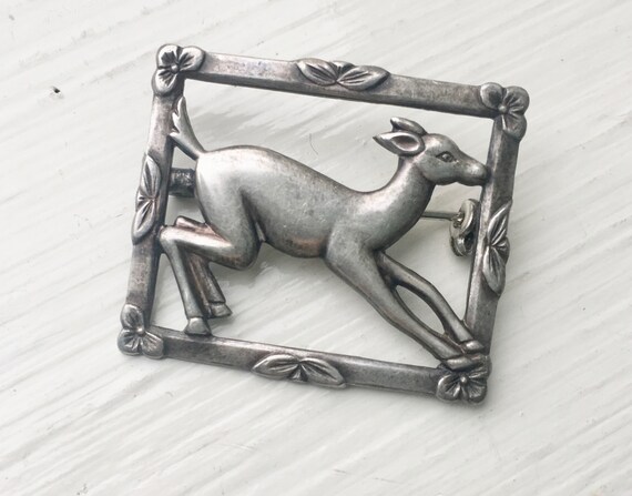 vintage sterling framed deer brooch - image 2