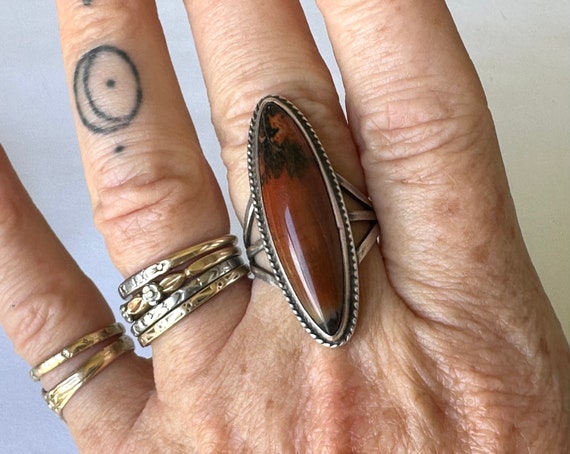 tall vintage sterling petrified wood ring, size 6 - image 8