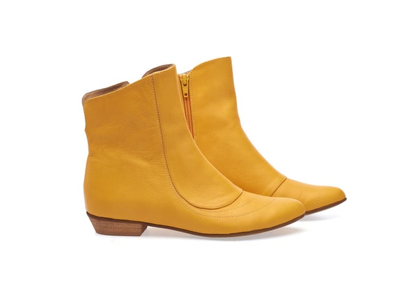 yellow flat boots