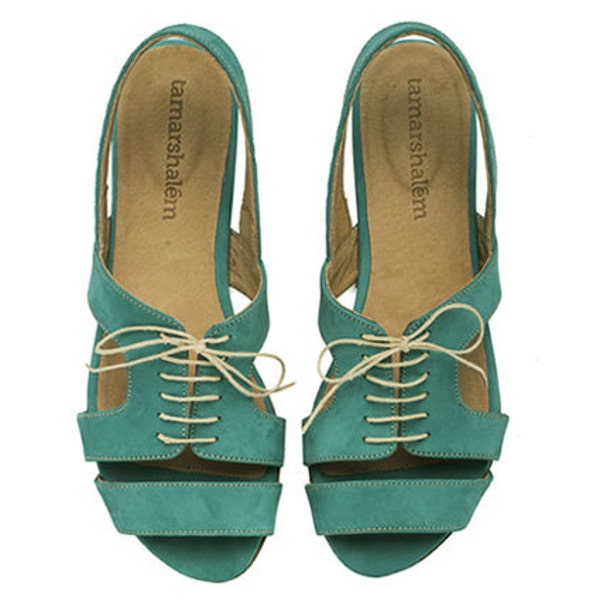 Shirley Turquoise, Sandals, Flat Leather Sandals