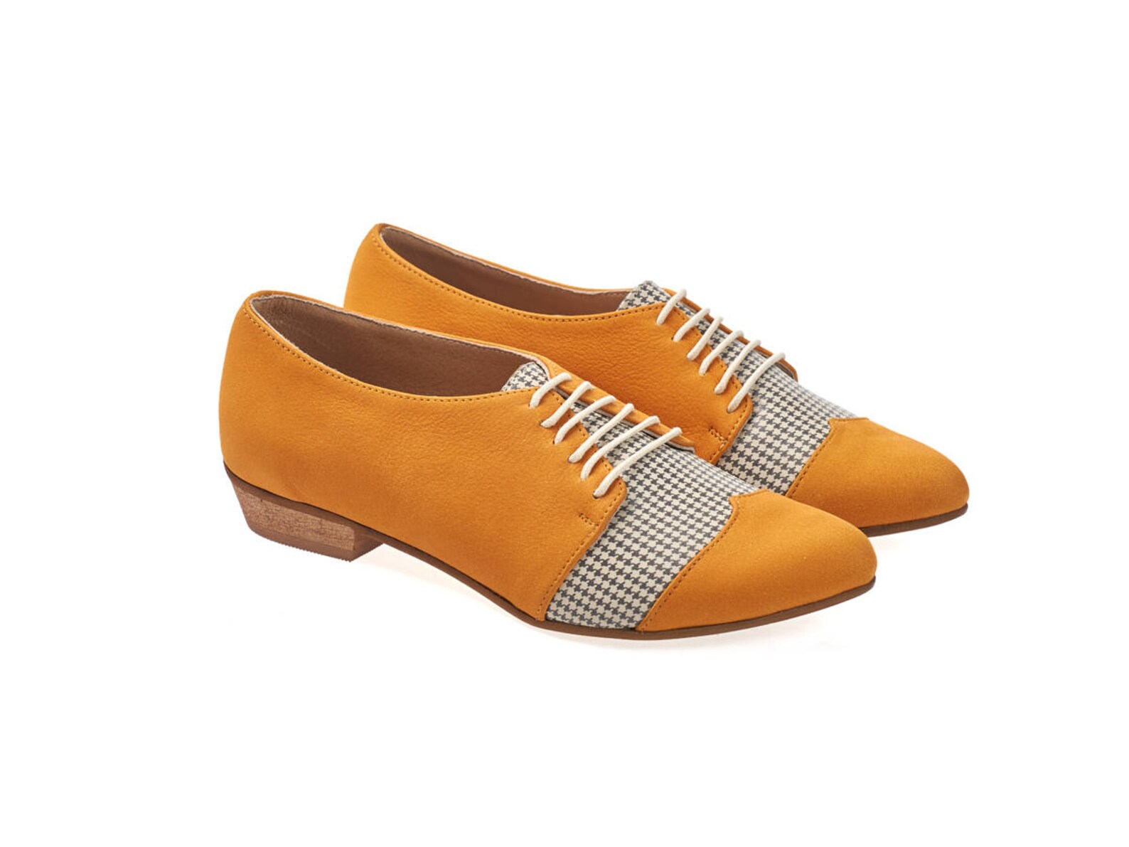 Yellow Pepita Oxford Shoes Polly Jean Flat Leather Womens Etsy