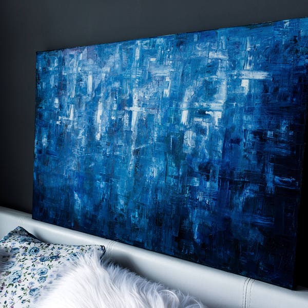 Abstract Original Oil Painting 90x60cm - The Deep Blue - Blue/White - Deep Edge Canvas