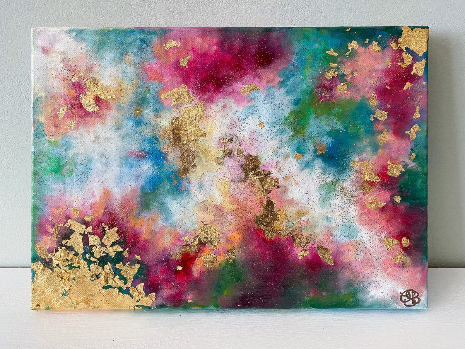 Abstract gold leaf oil painting flowers floral sparkle Etsy