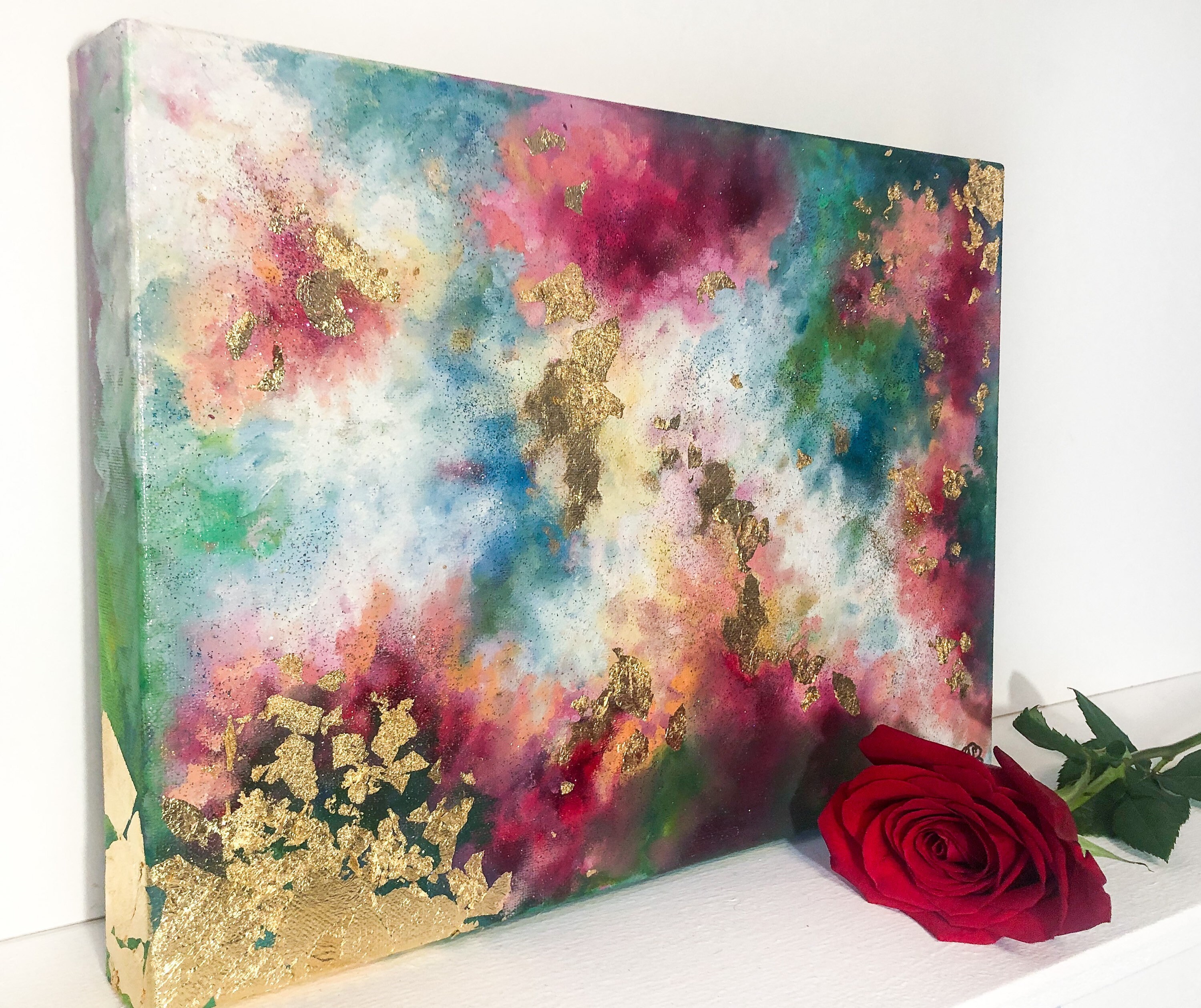 Abstract gold leaf oil painting flowers floral sparkle Etsy