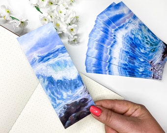 Seascape, sea waves, Bookmark, 15 x 5.5cm, Double-sided Bookmark, Painting Bookmark, Reading Accessory, Book, Reading, Colourful, Art Print