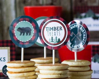 Lumberjack Cupcake Toppers, Lumberjack Birthday, Boy's Woodland Birthday, Rustic Party Decor, Bear Party Decor, INSTANT DOWNLOAD, #46