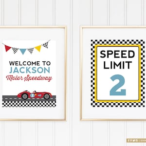 Race Car Welcome Signs, Car Birthday Decor, Vintage Racing Birthday Party Decorations, Boys birthday, Custom Speed Limit Sign, #53