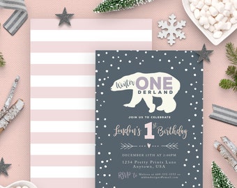 Winter Onederland Invite, Winter Wonderland Birthday, First Birthday, Rustic Invitation, Polar Bear Party, Boy Birthday, Girl Birthday