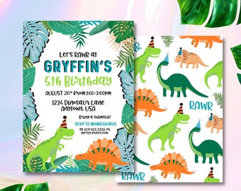 Dinosaur Invitation, Tropical Dinosaur Party, Boy Birthday Invite, Dinosaur Party, Dino Pool Party, T-Rex Birthday, Dino Birthday - RAWR