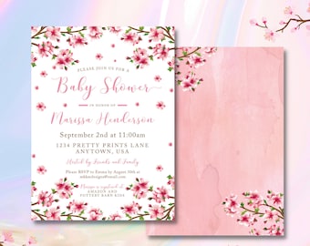 Cherry Blossom Invite, Cherry Blossom Baby Shower, Baby Shower Invitation, Sakura Shower, Girl Baby Shower, Baby Sprinkle, Floral Invite