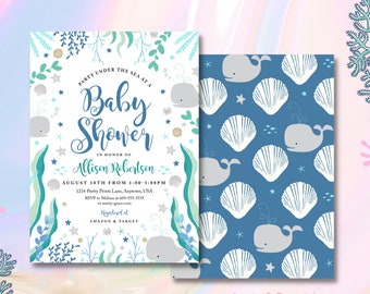 Whale Invitation, Whale Baby Shower, Nautical Invitation, Ocean Baby Shower, Under the Sea Shower, Boy Baby Shower, Nautical Baby Shower