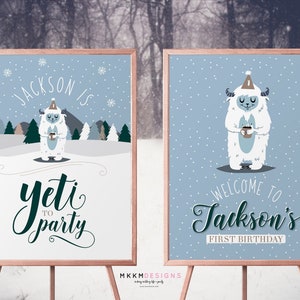 Signes d'anniversaire de Yeti, signe de bienvenue de Yeti, signes de partie de Yeti, Yeti au signe de partie, partie d'anniversaire d'hiver, signe d'âge d'anniversaire, affiche d'anniversaire image 1