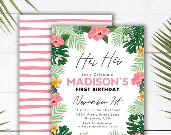 Hei Hei Birthday, Tropical Birthday Invitation, Luau Birthday, Girls Birthday Invite, Moana Inspired Party, Hawaiian Birthday Invite