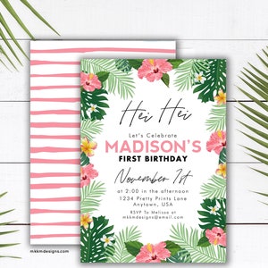 Hei Hei Birthday, Tropical Birthday Invitation, Luau Birthday, Girls Birthday Invite, Moana Inspired Party, Hawaiian Birthday Invite