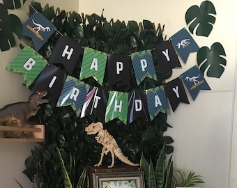 Bannière anniversaire dinosaure, téléchargement immédiat, bannière joyeux anniversaire, Dino Dig Party, bannière d'anniversaire T-Rex, décoration d'anniversaire pour garçon