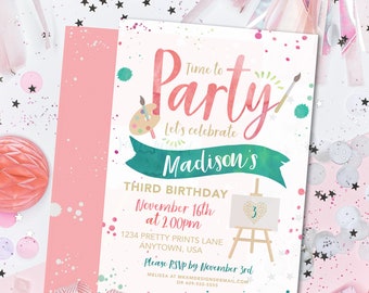 Art Party Invitation, Art Birthday Invitation, Girls Birthday Party, Painting Party, Watercolor Invite, Paint Party Invite, First Birthday