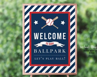 Baseball Baby Shower Welcome Sign, Baseball Shower Decor, Ballpark Sign, All Star Baby Shower, Baseball Party Decor, Couples Shower,DOWNLOAD