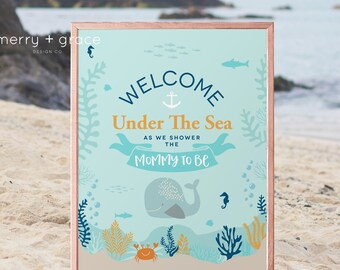 Under the Sea Welcome Sign, Nautical Welcome Sign, Nautical Baby Shower, Beach Baby Shower Decor, Starfish Shower, Whale Baby Shower