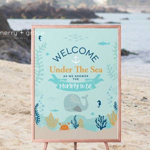 Under the Sea Welcome Sign, Nautical Welcome Sign, Nautical Baby Shower, Beach Baby Shower Decor, Starfish Shower, Whale Baby Shower imagem 1